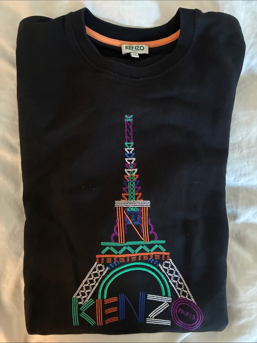 Kenzo Women’s Black Sweatshirt with Multicolor Embroidered Eiffel Tower